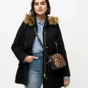 J. Crew stadium cloth wool fur trimmed coat